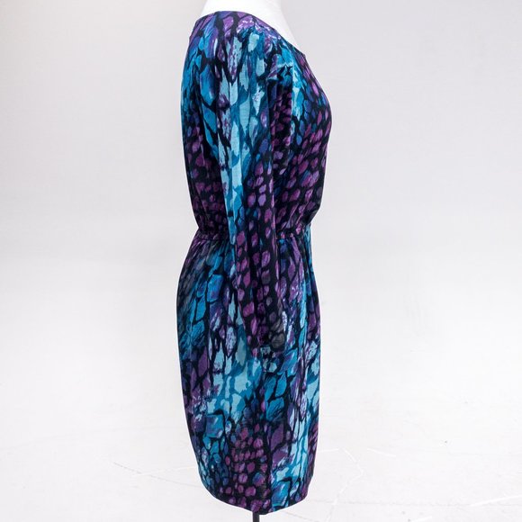 Vintage Y2K S Watercolor Print Stretchy Blouson Long-sleeved Dress - Picture 7 of 11